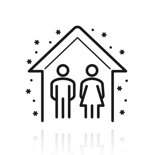 待在家里，保证安全。白色背景上反射的图标图片下载