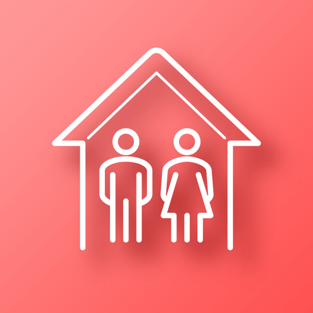 夫妻呆在家里。图标在红色背景与阴影图片下载