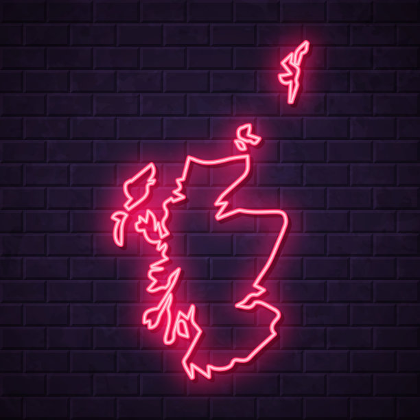 苏格兰地图-砖墙背景上发光的霓虹灯图片下载