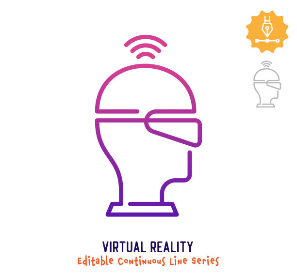 虚拟现实连续线可编辑的描边图标图片下载