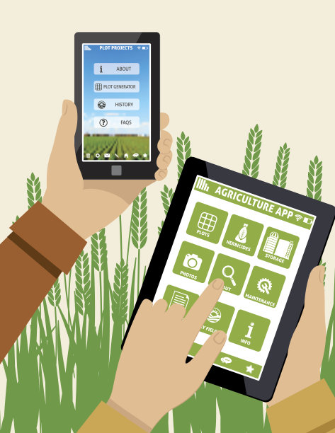 农民们拿着一个平板电脑，上面有农业应用程序图片下载