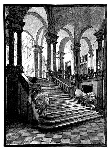 通往意大利热那亚大学中庭的楼梯图片下载