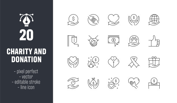 慈善和捐赠线图标设置图片下载