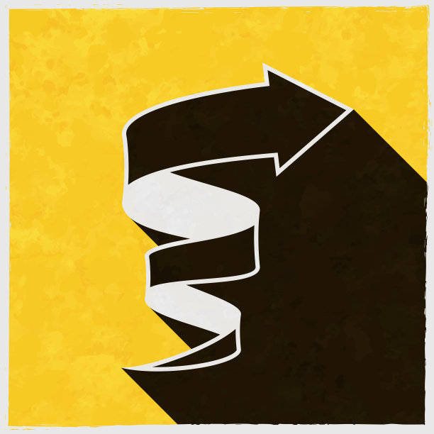 螺旋箭头。图标与长阴影的纹理黄色背景图片下载