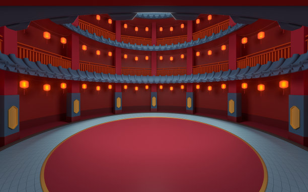 古代圆屋，中国古典圆屋，三维渲染。图片下载