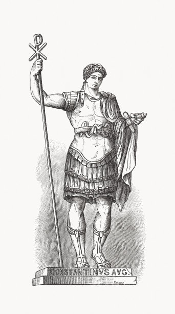 康斯坦丁大帝(公元272/285-337)，罗马皇帝，木版，1893年出版图片下载