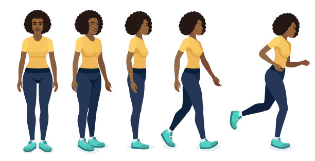 年轻的非裔美国女性角色。女性身体解剖学。女性身体设定。图片下载