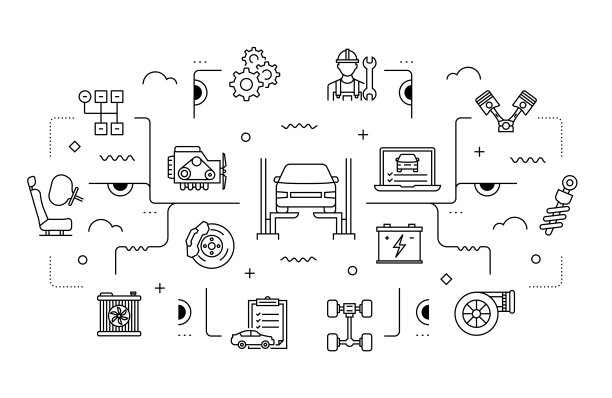 汽车服务相关矢量横幅设计概念，现代线条风格与图标图片下载