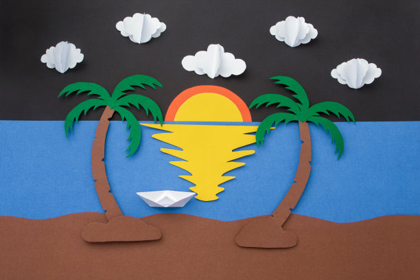 夜景海明月云剪纸。图片下载