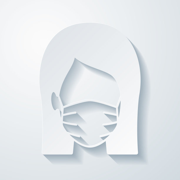 戴医用面罩的妇女。图标与剪纸效果在空白背景图片下载
