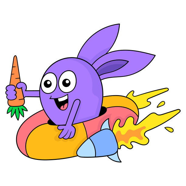 紫色兔子飞在空中涂鸦胡萝卜图标图片下载