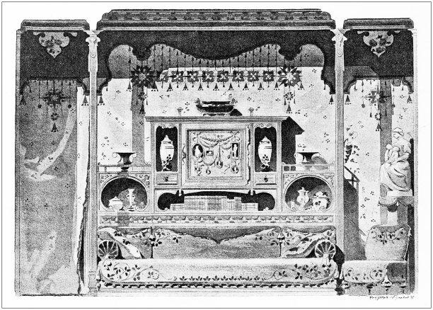 仿古插画:建筑室内设计图片下载