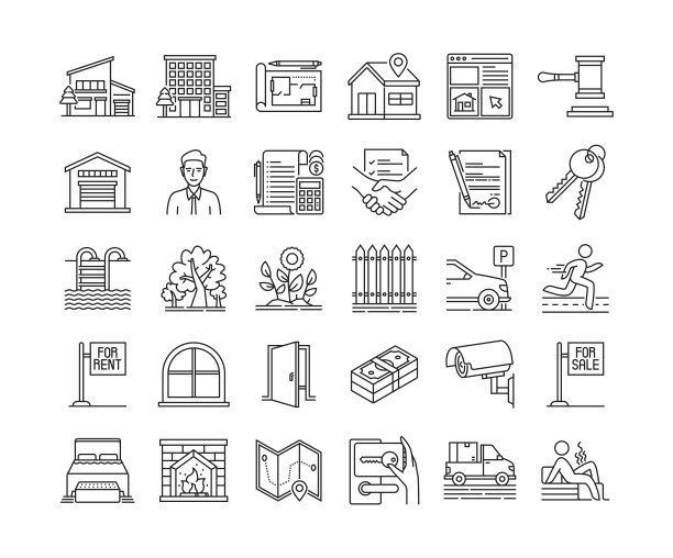 房地产细线图标设置图片下载