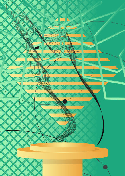 抽象的黑色，绿松石和金色模型产品展示。最小几何形式的舞台展示。用于演示的矢量圆柱体基座讲台。图片下载