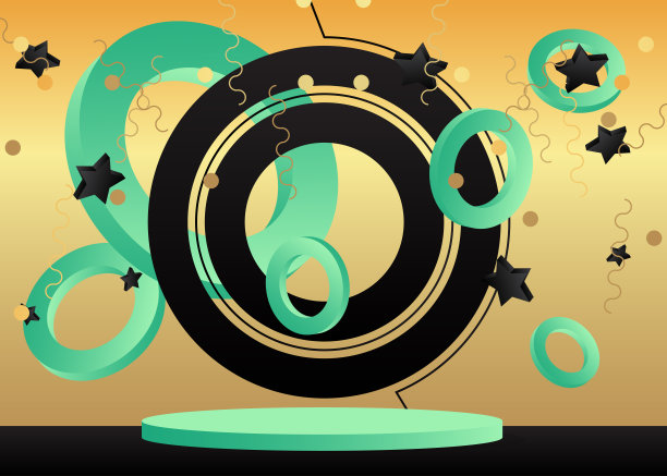 抽象的黑色，绿松石和金色模型产品展示。最小几何形式的舞台展示。用于演示的矢量圆柱体基座讲台。图片下载