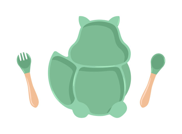 一套硅胶餐具为婴儿载体。第一个婴儿食品概念，为孩子们提供食物。儿童餐具将儿童盘子放平图片下载