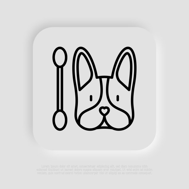 养宠物用耳朵，养狗用棉签。兽医诊所。细线图标。矢量插图。图片下载