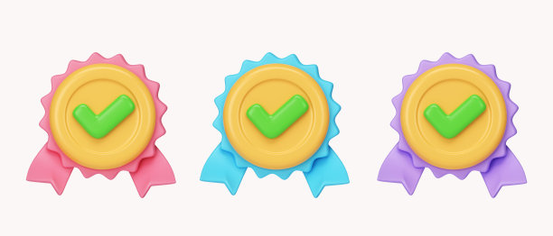 三维质量保证矢量奖章与星和丝带。图标孤立在白色背景。3d渲染图。剪切路径。图片下载