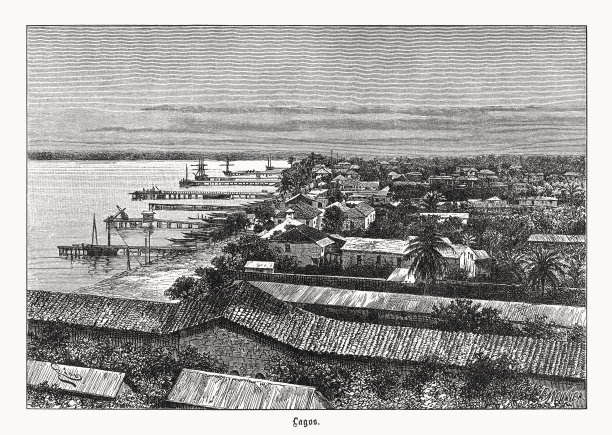 尼日利亚拉各斯的历史风貌，木刻，1899年出版图片下载