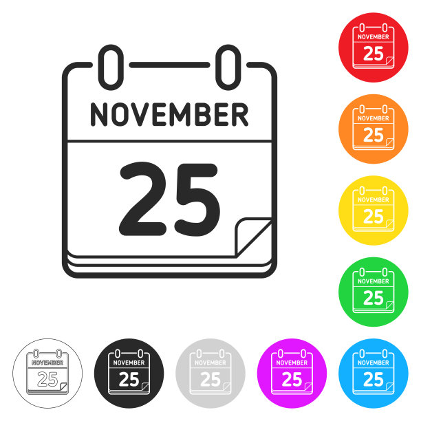 11月25日。按钮上不同颜色的平面图标图片下载