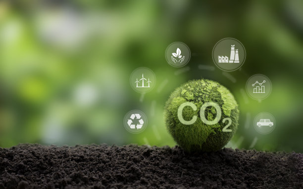 二氧化碳减排理念具有环保标志，全球变暖，可持续发展和可再生能源绿色商业背景。图片下载