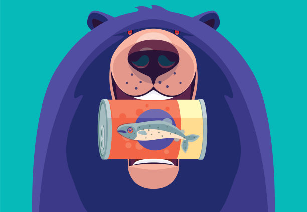 熊咬鲑鱼罐头图片下载