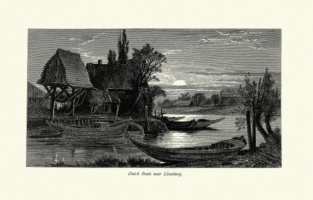 19世纪，德国吕内堡附近的荷兰船只图片下载