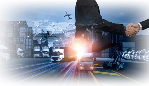 商务人士握手言和，成功企业的物流工业集装箱货运船的概念，快速或即时航运，网上货物订单全球图片下载