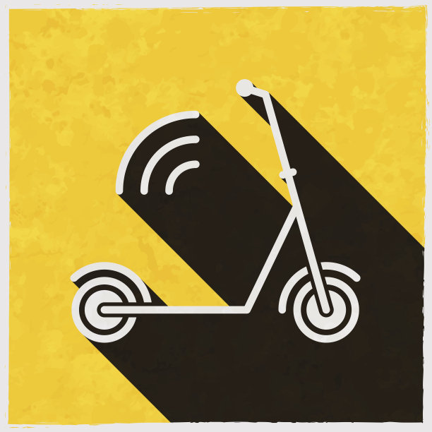 连接摩托车。图标与长阴影的纹理黄色背景图片下载