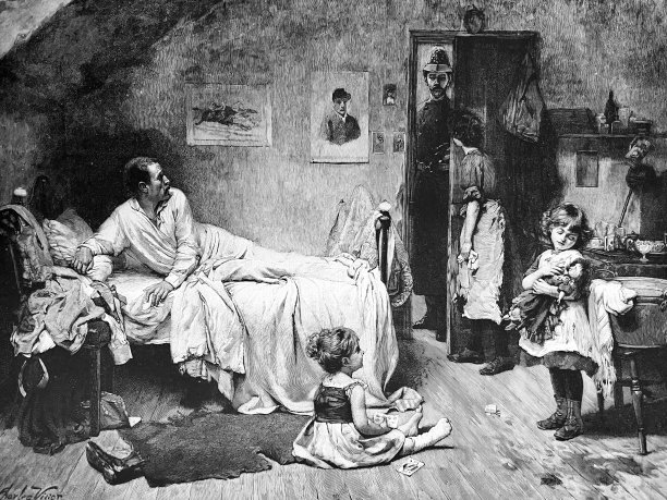 警察在门口，父亲躺在床上，家人看起来很担心图片下载