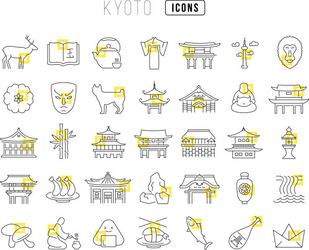 一套线性图标的京都图片下载