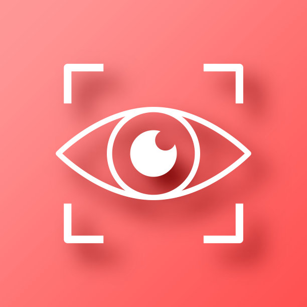 视网膜扫描。图标在红色背景与阴影图片下载