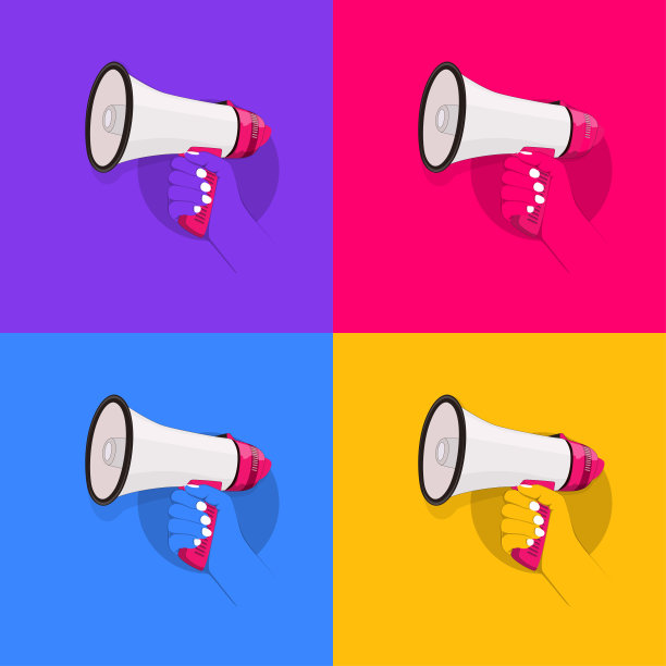 一套四个矢量插图持有扩音器在你的右手。图片下载