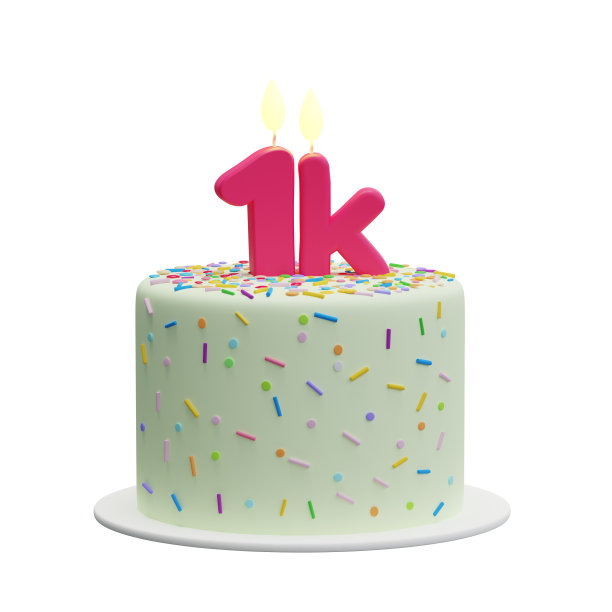 卡通蛋糕与蜡烛形状像“1k”。图片下载