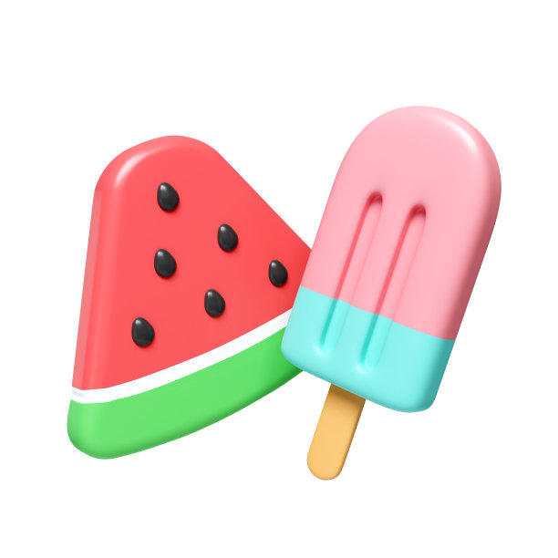 夏天的西瓜和冰淇淋。图标孤立在白色背景。3d渲染图。剪切路径。图片下载