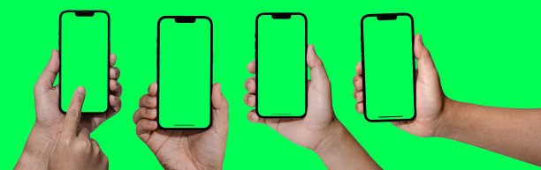 智能手机无框模型。工作室拍摄的绿屏智能手机与空白屏幕的信息图全球商业网站设计应用程序，内容为技术-剪辑路径。图片下载