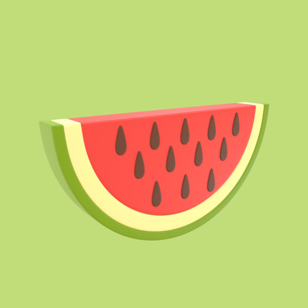 一片绿色背景上的红西瓜。三维渲染图片下载