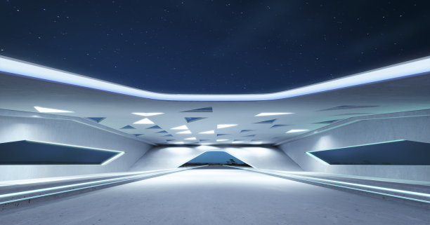 三维空混凝土地板和屋顶室内建筑采用三角形元素设计图片下载