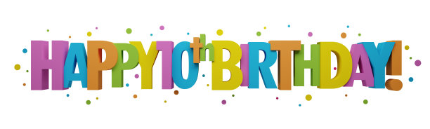 10岁生日快乐3D渲染!彩色排版横幅图片下载