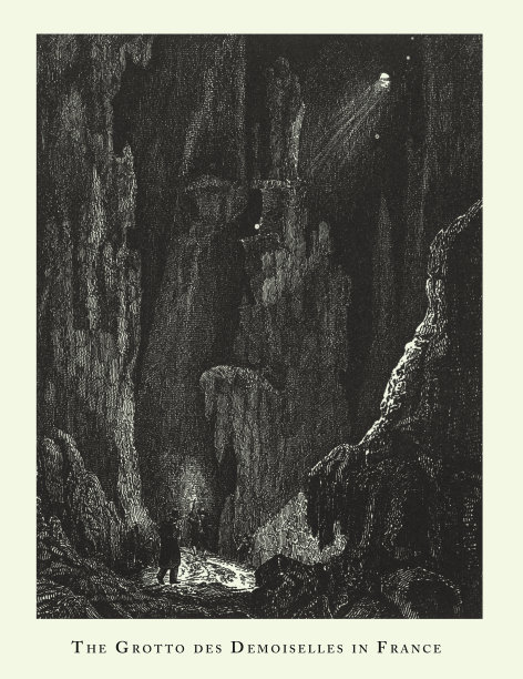 雕刻古董，法国少女石窟，洞穴和岩层雕刻古董插图，1851年出版图片下载