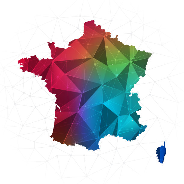 法国地图-抽象多边形矢量插图低多边形彩色风格梯度图形图片下载