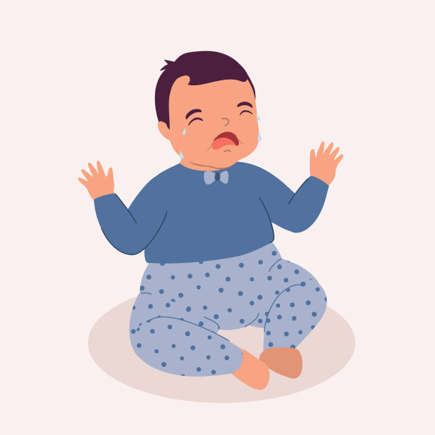 穿着睡衣的小男孩坐在地板上哭泣。图片下载