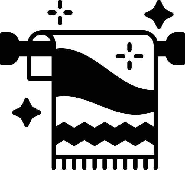 清洁浴室毛巾概念，毛巾轨道矢量图标设计，家政标志，办公室管理员标志，搬运工或清洁设备库存插图图片下载