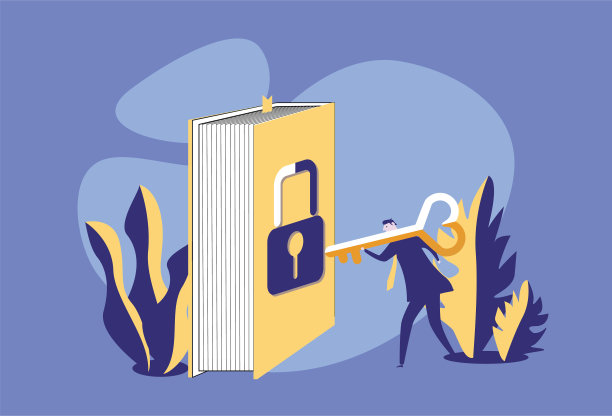 白领拿着打开书的钥匙。图片下载