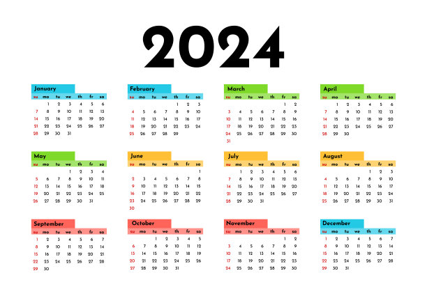 2024年的日历被隔离在白色背景上图片下载