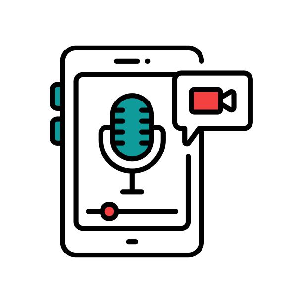 现场播客填充轮廓图标设计插图。在线蒸符号在白色背景EPS 10文件图片下载