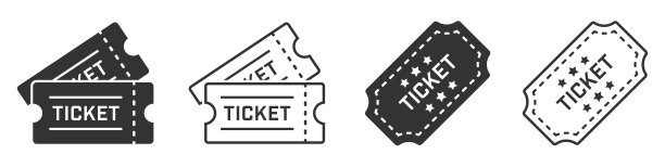 票证图标集。双票平款。电影院，剧院，音乐会，戏剧，聚会，事件，节日收集图标-股票矢量。图片下载