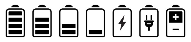 电池图标设置。电池充电充电指示灯图标。水平电池能量。碱性电池容量充电图标。扁平风格-股票矢量。图片下载