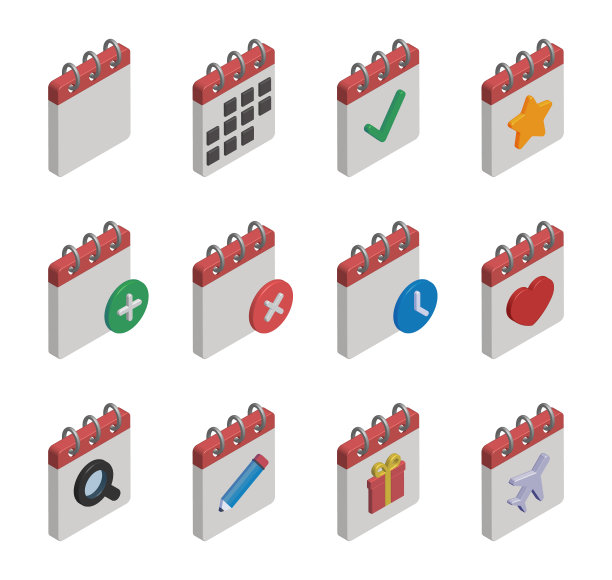 日历等距图标集图片下载