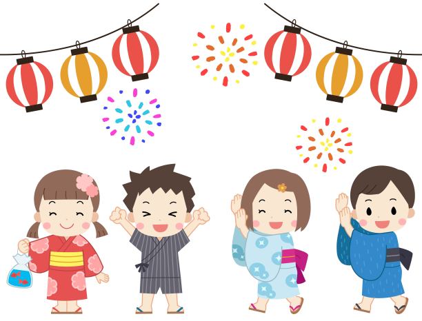 儿童在夏季节日和烟花的插图图片下载